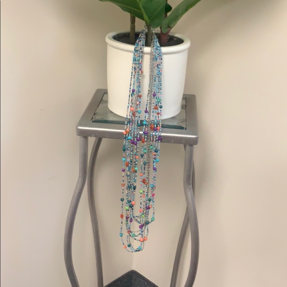 Long multi-colored beaded necklace